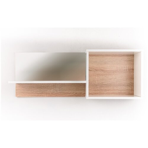 GENESIS Полка настенная малая с зеркалом Дуб сонома/Белый, для кухни, спальни, гостиной, детской, 960х210х355 мм