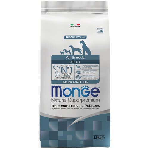 Monge Dog Monoprotein корм для собак всех пород форель с рисом и картофелем 2,5 кг
