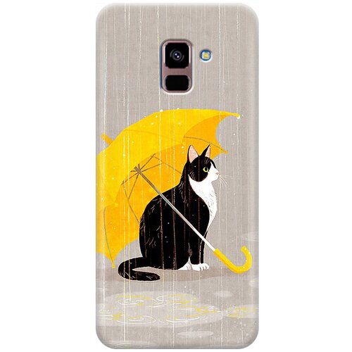 фото Ультратонкий силиконовый чехол-накладка для samsung galaxy a8+ (2018) с принтом "кот с желтым зонтом" gosso