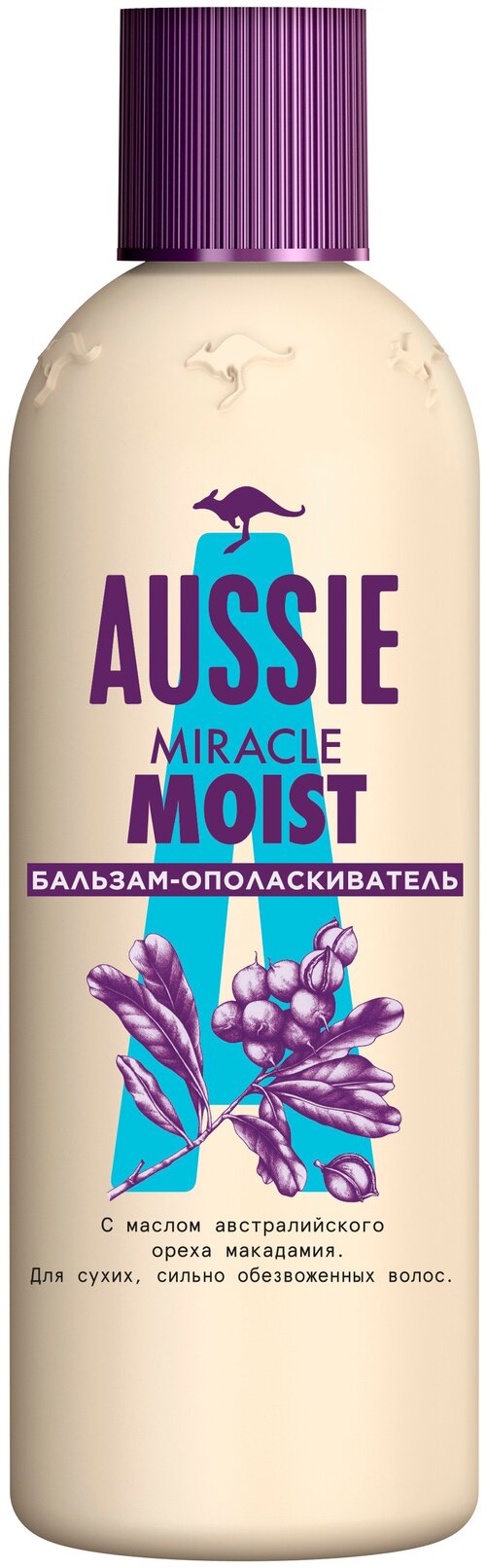 Aussie бальзам-ополаскиватель Miracle Moist с маслом ореха макадамия для сухих волос, 90 мл