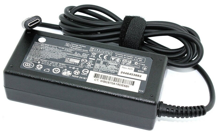 Блок питания (зарядное устройство) для ноутбуков HP 20V 3.25A 65W Type-C (TPN-CA01) без сетевого кабеля ORG