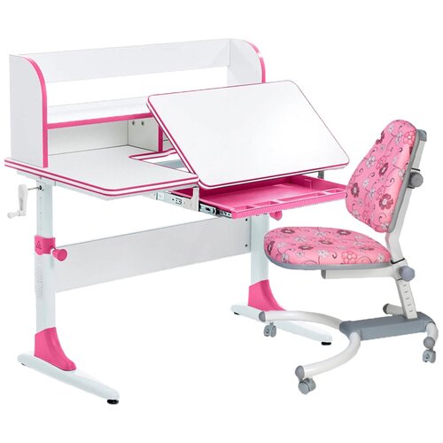 фото Комплект anatomica smart-30 парта + кресло + органайзер белый/розовый с розовым с цветами креслом k639