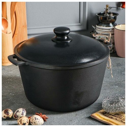 Maysternya Казан-кастрюля чугунный литой, 5 л, алюминиевая крышка, премиум набор