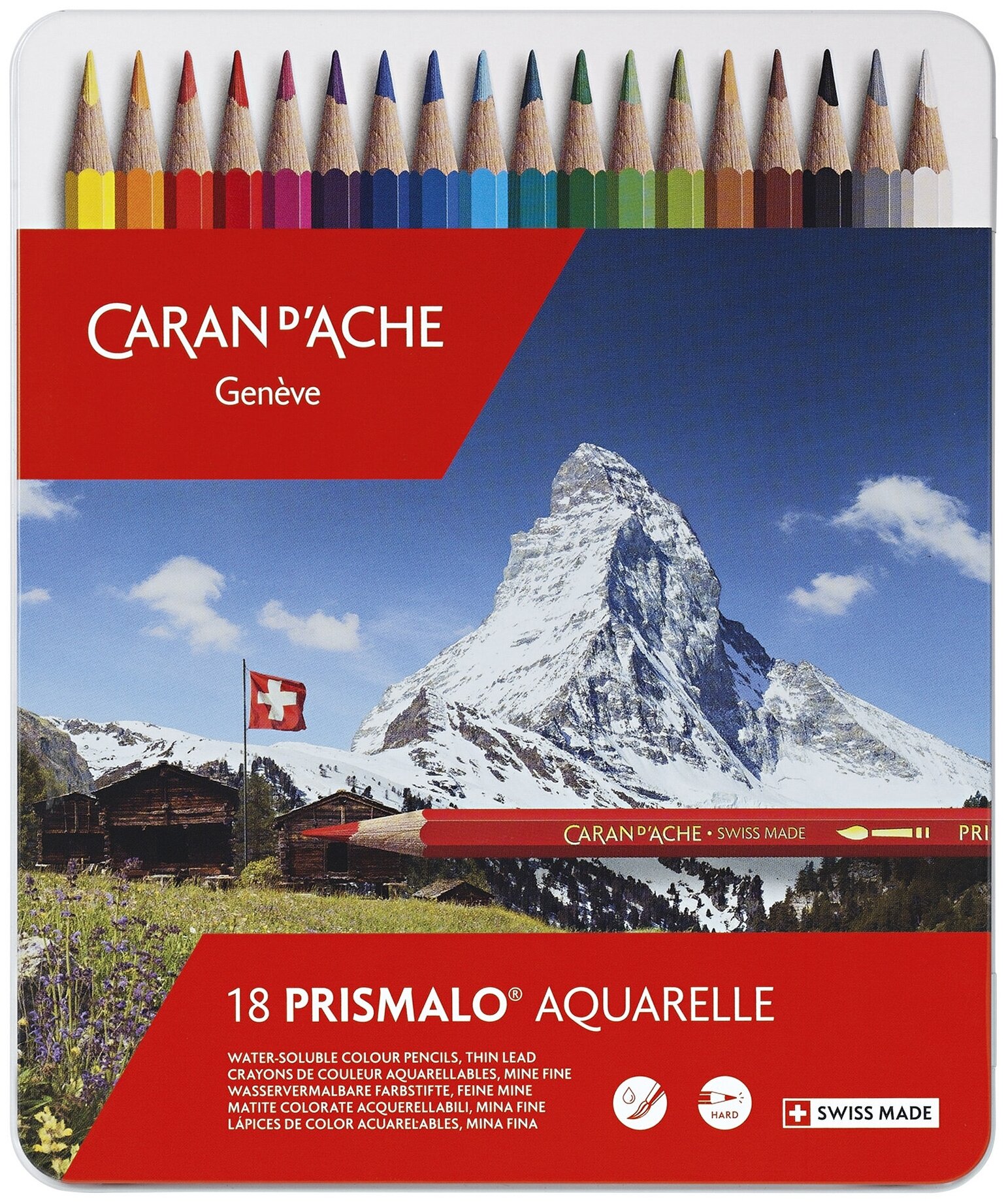 Карандаши цветные Carandache 999.318 Prismalo акварельные шестигранный дерево металлическая коробка (18 штук)