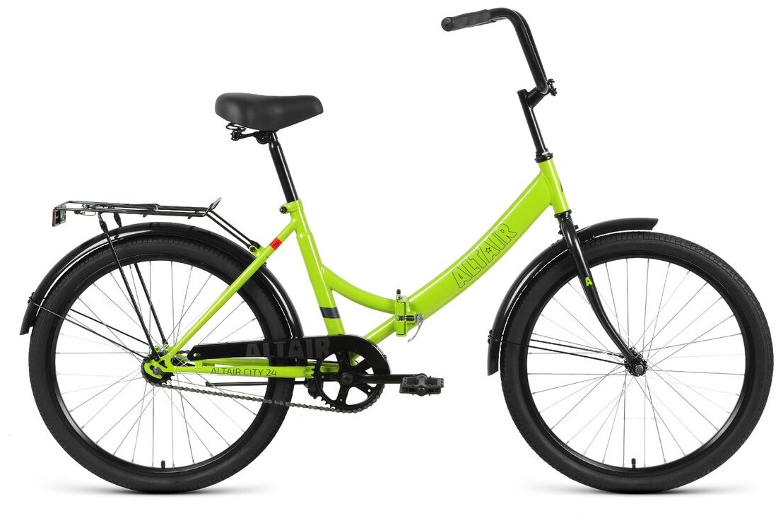 Велосипед ALTAIR City 24 (2021), городской (взрослый), складной, рама 16", колеса 24", зеленый/серый, 13.63кг [rbkt1yf41005]
