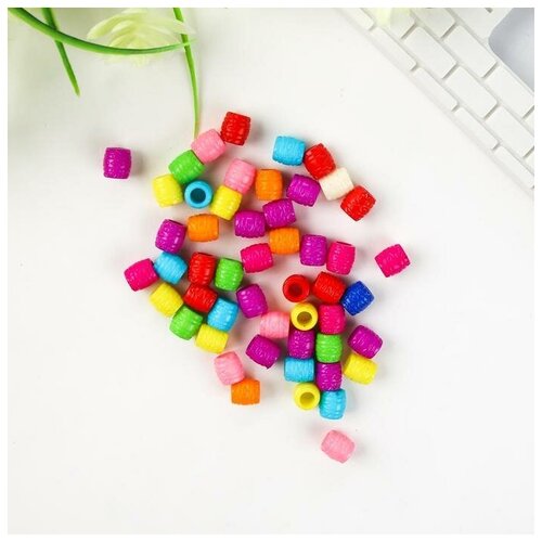 Бусины для творчества пластик Ребристые цветные набор 80 шт 1х1 см