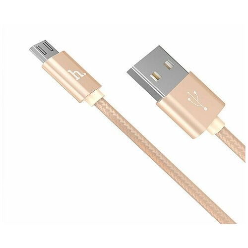 Кабель USB - микро USB HOCO X2, 1.0м, круглый, 2.1A, ткань, в переплёте, цвет золотой