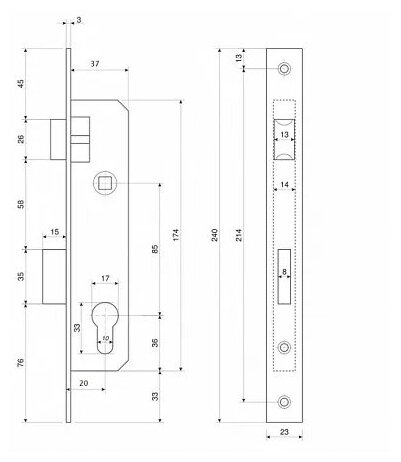 Комплект замка с ручкой DOMERE-VET для калитки (ключ-ключ) RAL 7024 (Графитовый серый). - фотография № 3