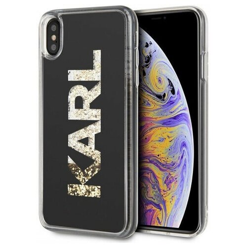 фото Чехол lagerfeld для iphone xs max liquid glitter karl logo hard black/gold cg mobile