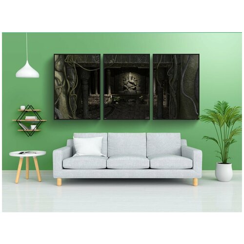 фото Набор модулных постеров для интерьера "храм, древний, джунгли" 60x90 см. в тубусе, без рамки lotsprints