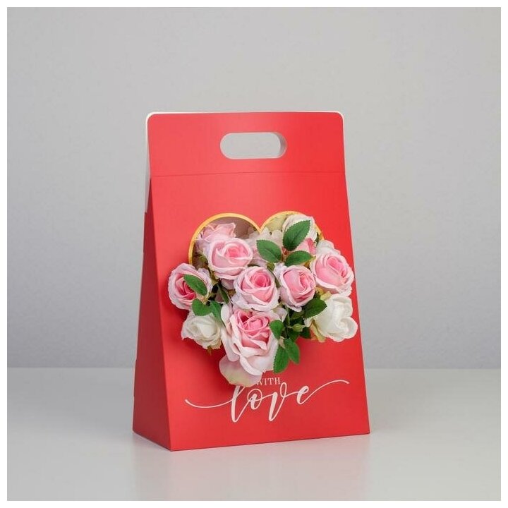 Переноска для цветов «Love», красная, 24 × 12,5 × 37 см - фотография № 1