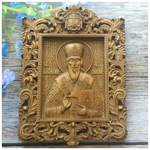 икона василий великий размер 19 х 27 см Резная икона «Святой «Василий Великий»