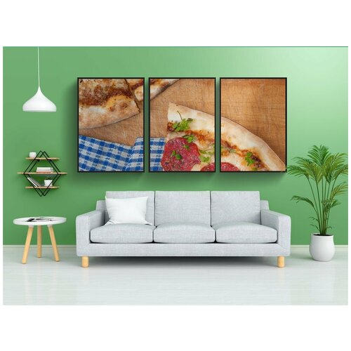 фото Набор модулных постеров для интерьера "пицца, бэзил, кусок" 60x90 см. в тубусе, без рамки lotsprints