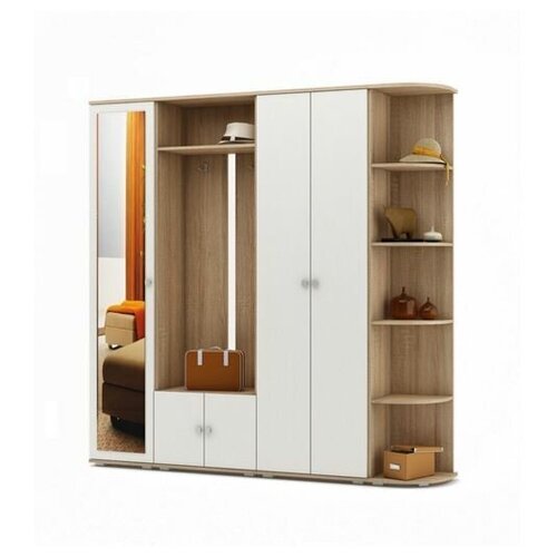 Прихожая Тунис-4 (ШТ-2Б + ОВТ + ШТ-4П + УТТ-1)-Дуб-сонома/Белый