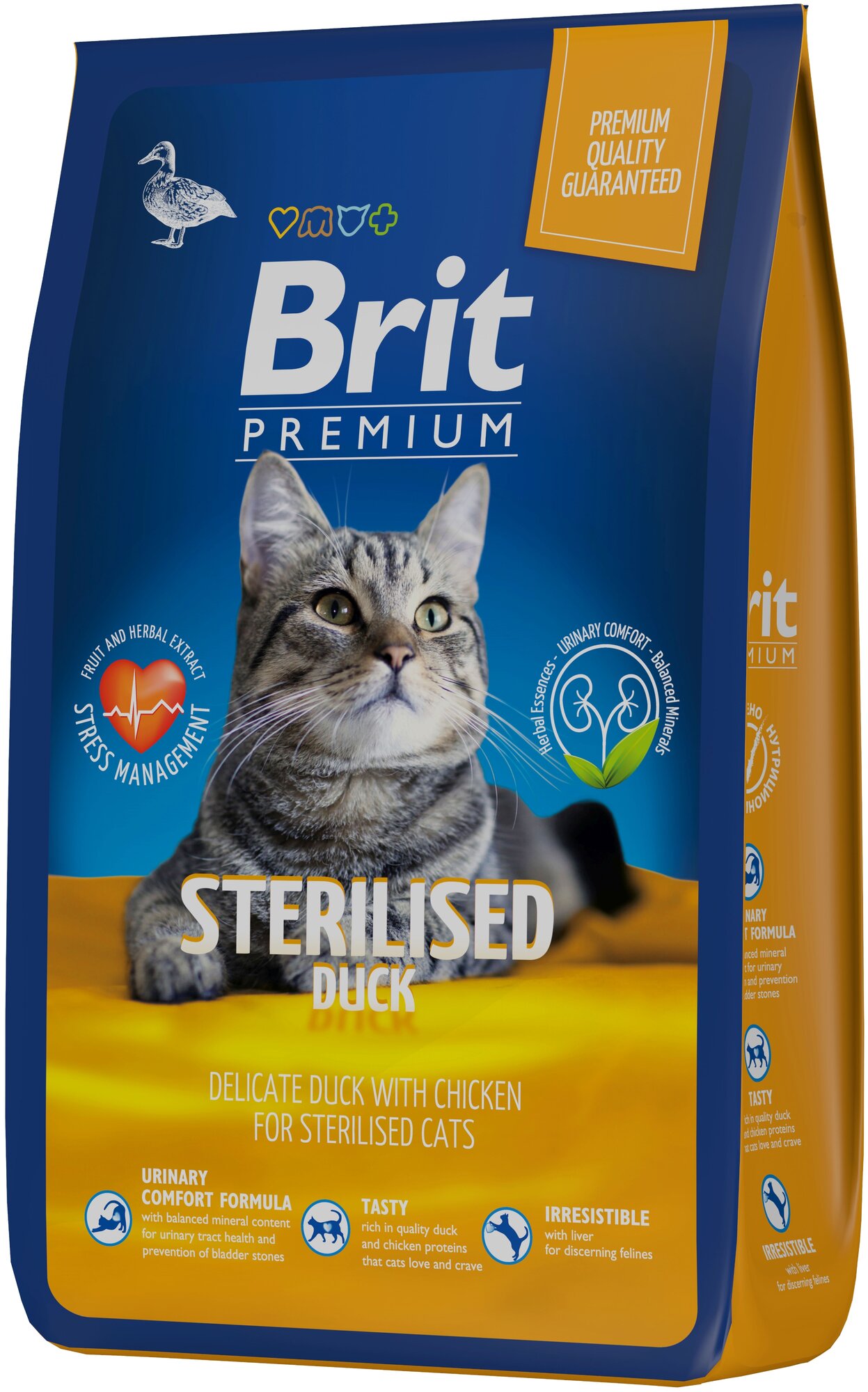 Сухой корм для стерилизованных кошек Brit Premium Sterilised с уткой и курицей 8 кг