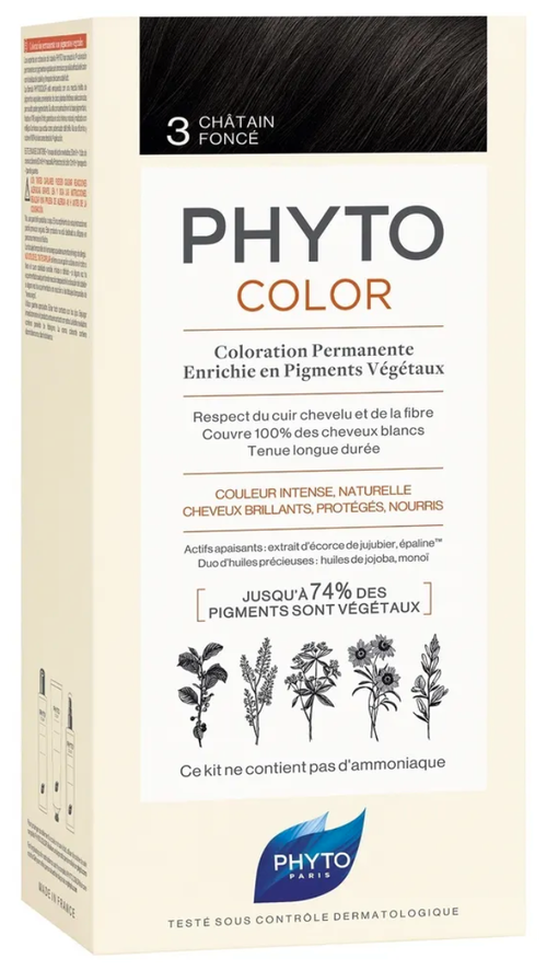 PHYTO PhytoColor краска для волос Coloration Permanente, 3 темный шатен, 50 мл