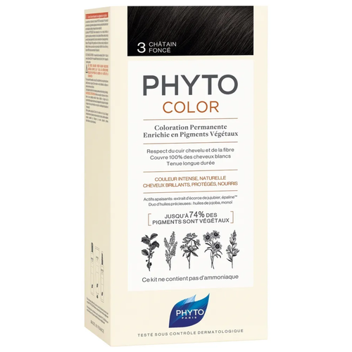 PHYTO PhytoColor краска для волос Coloration Permanente, 3 темный шатен, 50 мл phyto phytocolor краска для волос coloration permanente 7 3 золотистый блонд