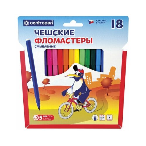 Фломастеры 18 цветов CENTROPEN Пингвины смываемые вентилируемый колпачок 7790/18ET, 3 шт