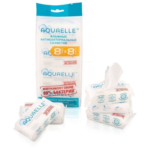 Салфетки влажные Aquaelle Medical универсальные антибактериальные (8лист.) (уп.:8пач.)