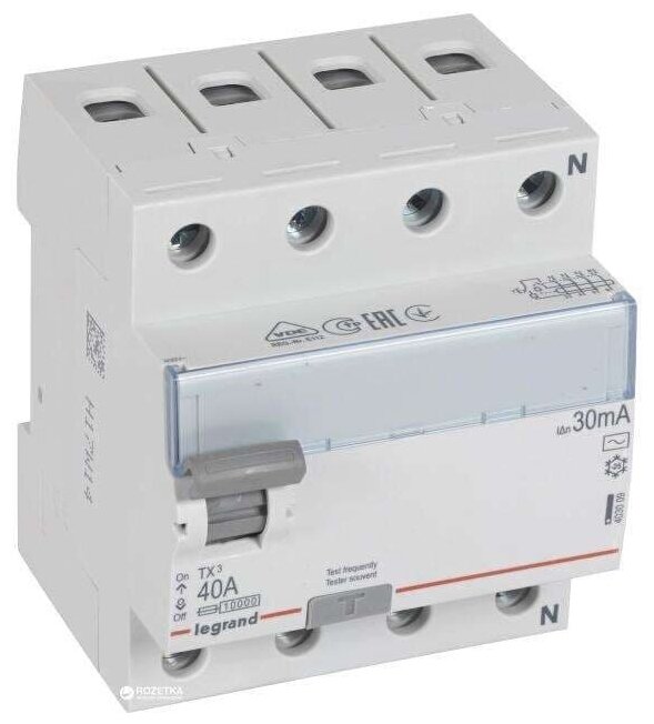 TX3 403009 Выключатель дифференциального тока четырехполюсный 40А 30мА (тип AC) Legrand - фото №3