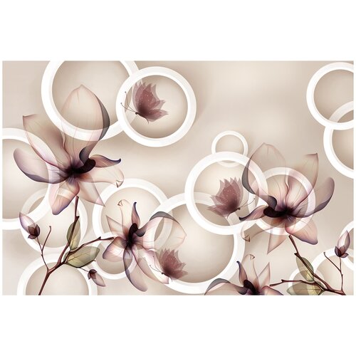 Фотообои Уютная стена Прозрачные цветы 3D 400х270 см Виниловые Бесшовные (единым полотном)
