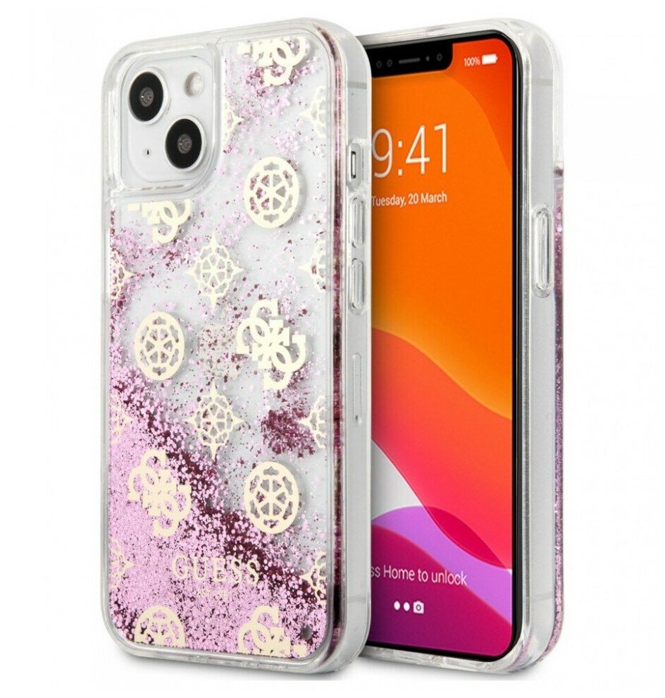 Чехол CG Mobile Guess Liquid Glitter Peony для iPhone 13 Mini, цвет Розовый (GUHCP13SLGPEPI)