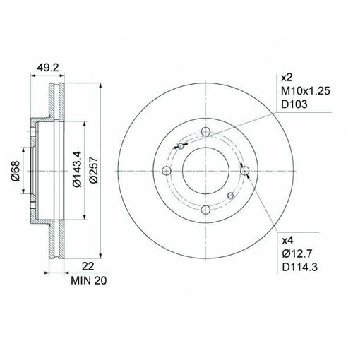 Диск тормозной передний LYNXAUTO BN1104 для Nissan Almera Classic B10 2006-2012