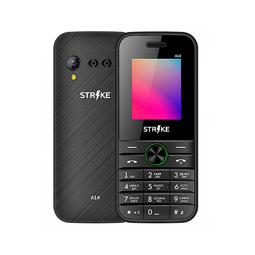 Телефон Strike A14, 2 SIM, черный/зеленый