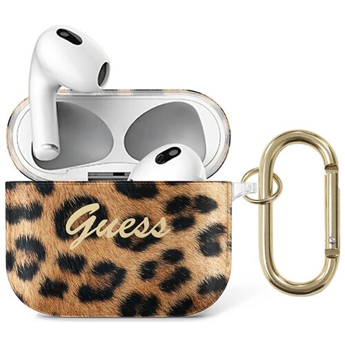 Чехол с карабином CG Mobile Guess TPU для AirPods 3, цвет золотой леопард