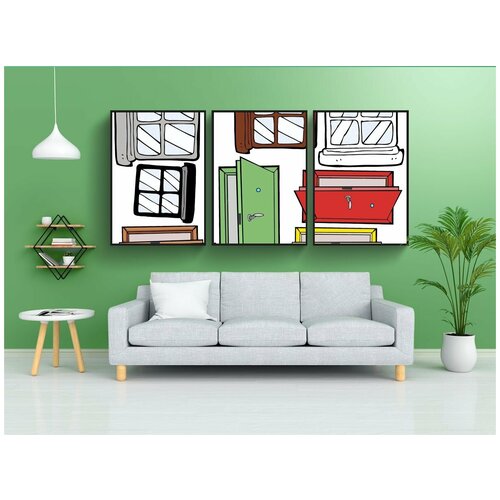 фото Набор модулных постеров для интерьера "двери, мультфильм, окна" 60x90 см. в тубусе, без рамки lotsprints