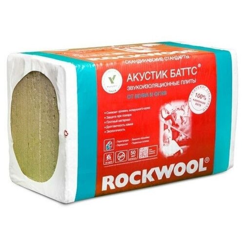 Утеплитель Роквол акустик 1000х600х50 мм (6 кв. м/10 плит) теплоизоляция rockwool акустик баттс ультратонкий 1000х600х27мм