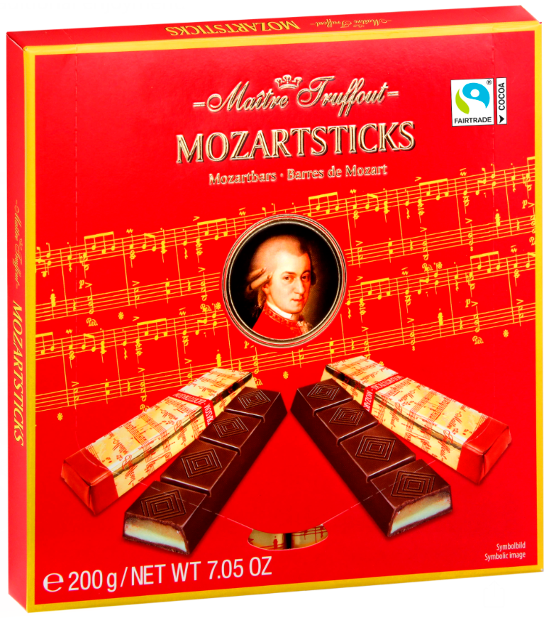 Шоколад Maitre Truffout темный Mozartsticks с марципановой начинкой со вкусом фисташек, порционный, 200 г (Из Финляндии)