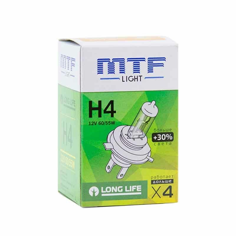 Галогенная лампа MTF Light H4, 12V, 60/55W, +30% LONG LIFE x4, 1шт.