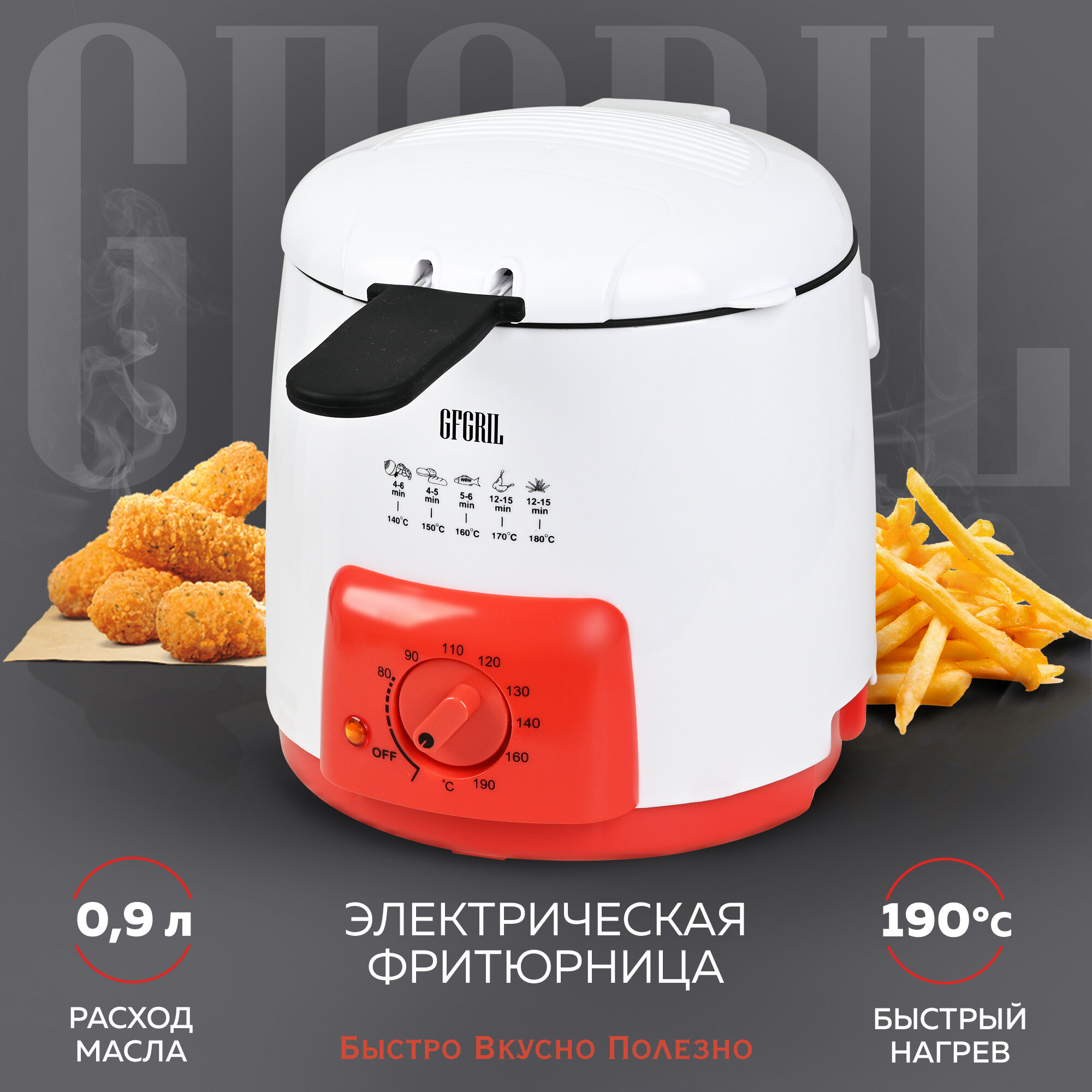 GFGRIL электрическая фритюрница GFGRIL GFF-09 фритюрница объемом 09 литра компактная фритюрница регулировка температуры со съемной корзиной