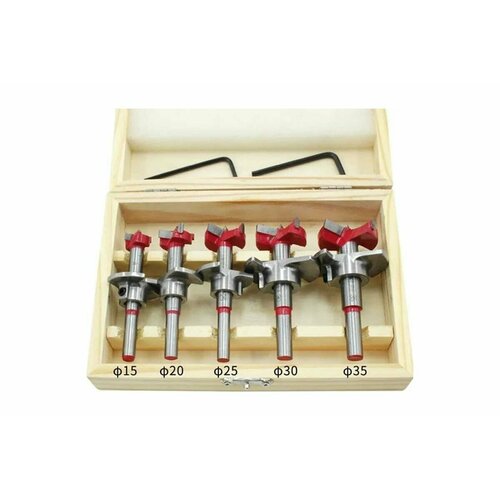 Genler Набор сверл форстнера с регулируемым ограничителем 5 шт. в кейсе (15-35мм, 15/20/25/30/35 мм) 25054