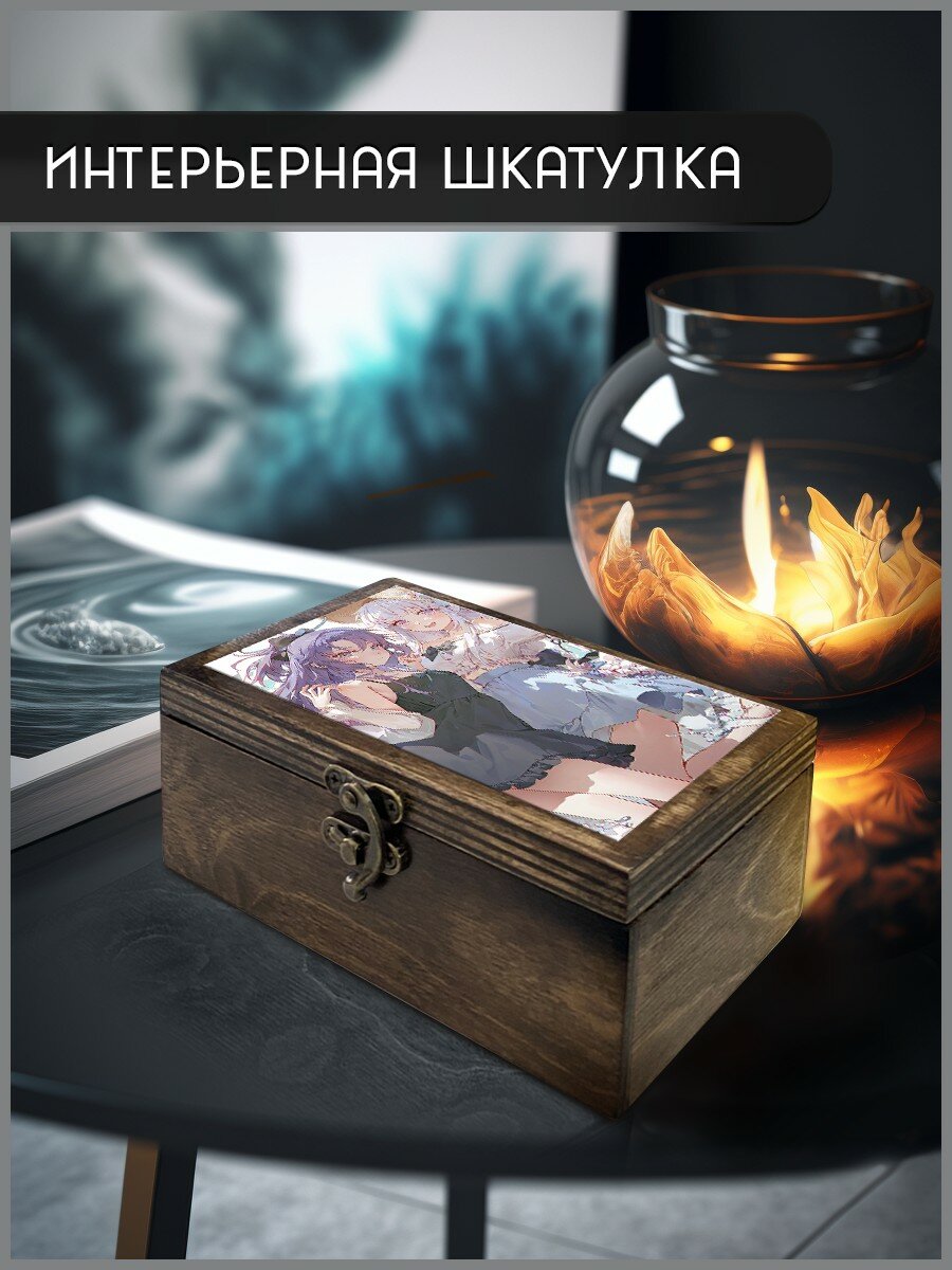 Шкатулка интерьерная для украшений универсальная 16x10x6 см Игра Genshin Impact (Геншин импакт, Цветы, Ху Тао, Албедо, Лиза, Сян Лин, кокоми, Мона) - 821
