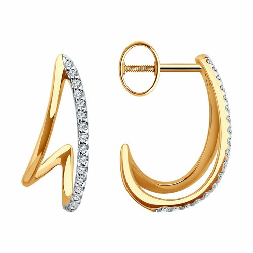фото Серьги пусеты diamant online, красное золото, 585 проба, фианит, длина 1.9 см, , прозрачный