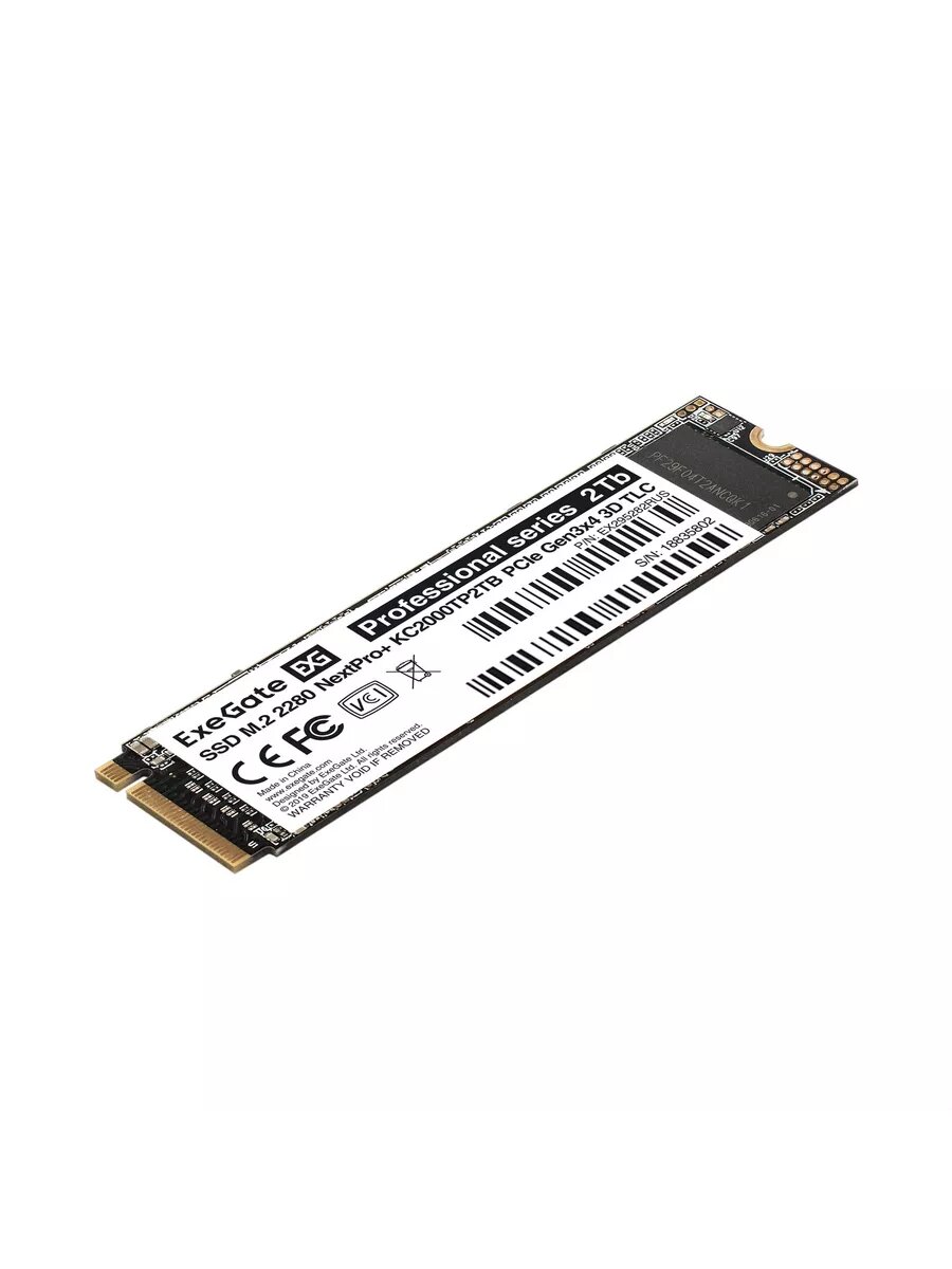 Накопитель SSD M.2 2280 2Tb ExeGate NextPro+ KC2000TP2TB (PCIe Gen3x4, NVMe, 22x80mm, 3D TLC) EX295282RUS
