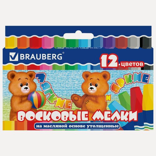 Изображение товара Мелки восковые 12 цветов Brauberg (D=11мм, 6гр, на масляной основе, утолщенные) (222970), 12 уп.