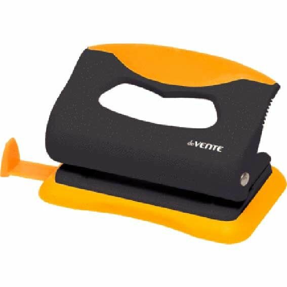 Дырокол deVENTE 10 листов "Monochrome" пластик, с линейкой, чёрный, неоновый оранжевый (4020001)