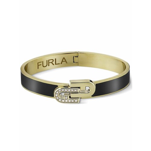 фото Жесткий браслет furla, эмаль, кристалл, 1 шт., размер 16 см, черный, золотистый
