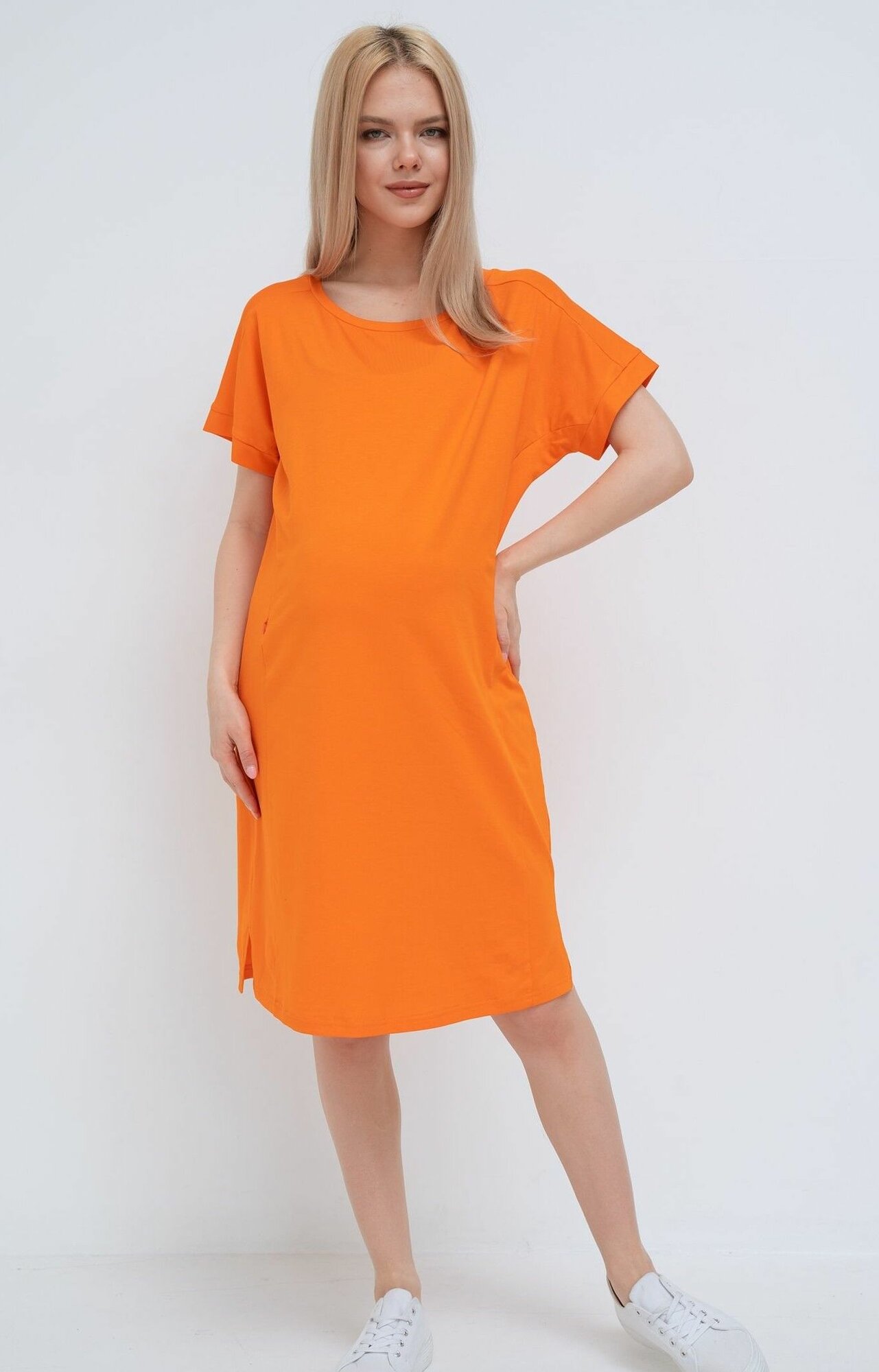 Платье  для беременных и кормящих мам размер 42 оранжевый