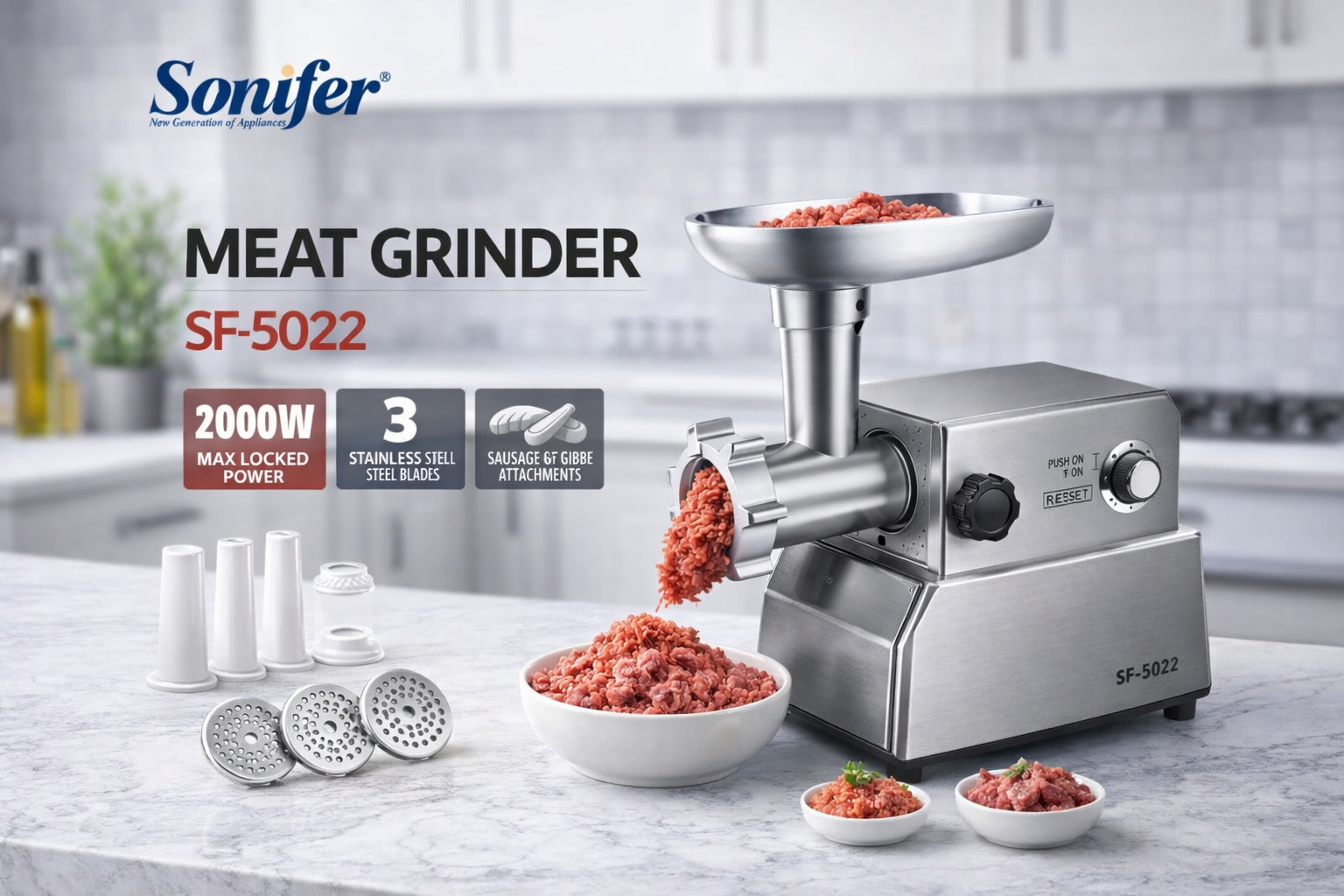 Мясорубка Sonifer SF-5022, премиальная, для профессионального использования