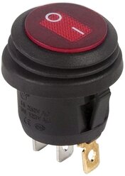 Круглый выключатель клавишный Rexant ON-OFF красный с подсветкой (250В 6А (3c)) влагозащита {36-2595}