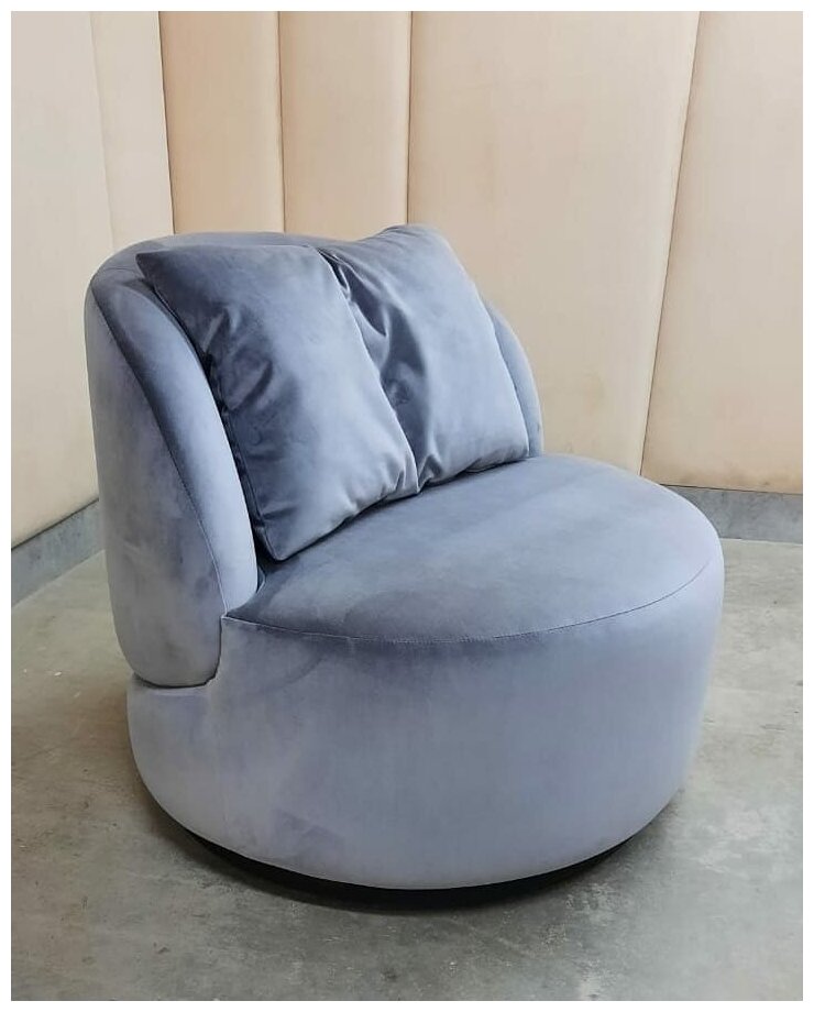 Кресло круглое мягкое d 84 Estet Interiors серо-голубое - фотография № 4