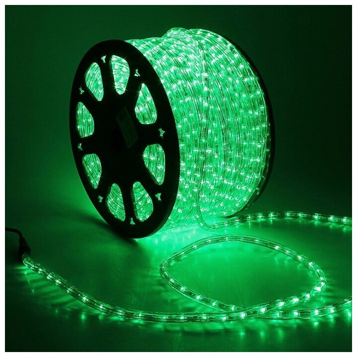 LED шнур 13 мм, круглый, 100 м, чейзинг, 3W-LED/м-36-220V. в компл. набор д/подкл. Зеленый - фотография № 1
