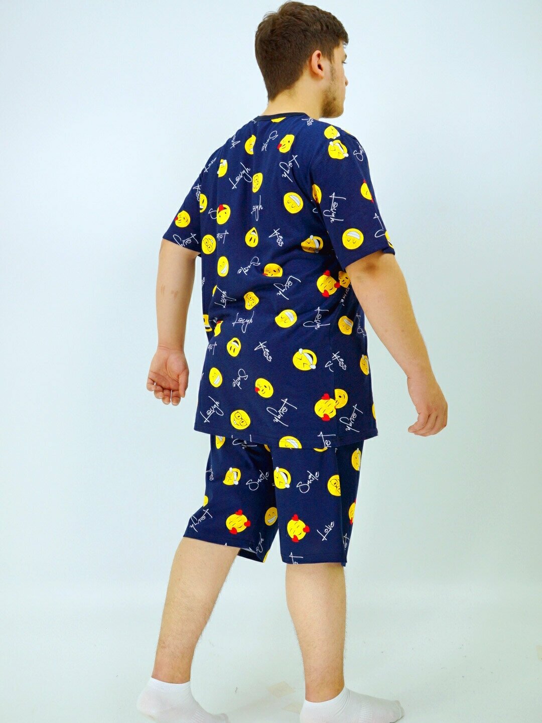 Мужская пижама, мужской пижамный комплект ARISTARHOV, Футболка + Шорты, Смайлик, желтый синий, размер 62 - фотография № 8