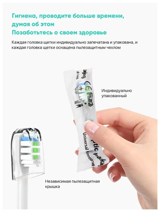 Насадка для зубной щетки Soocas Sonic Electric Toothbrush 2шт, Белый, BH01-P, D3/X1/X3/X3U/X5/V1/X3 PRO - фотография № 8