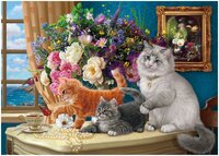 Рыжий кот картина по номерам "Игривые котята на столе", 40 х 30 см