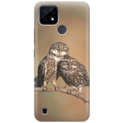 фото Ультратонкий силиконовый чехол-накладка для realme c21 с принтом "пара совушек" gosso